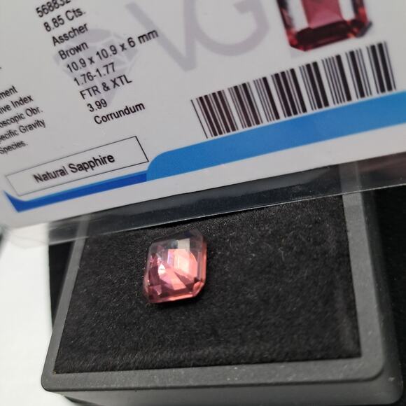 Ceylon Brown Sapphire Asscher Cut Certified Gemstone, 8.85 Carat - Picture 1 of 4